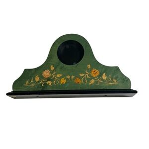 Green Italian Inlaid Mantle Clock Floral New Vintage